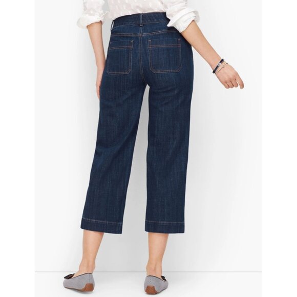 NWT TALBOTS Womens' Deep Azure Flawless Wide-Leg Crop Jeans Sz 14 Petite - Picture 2 of 9